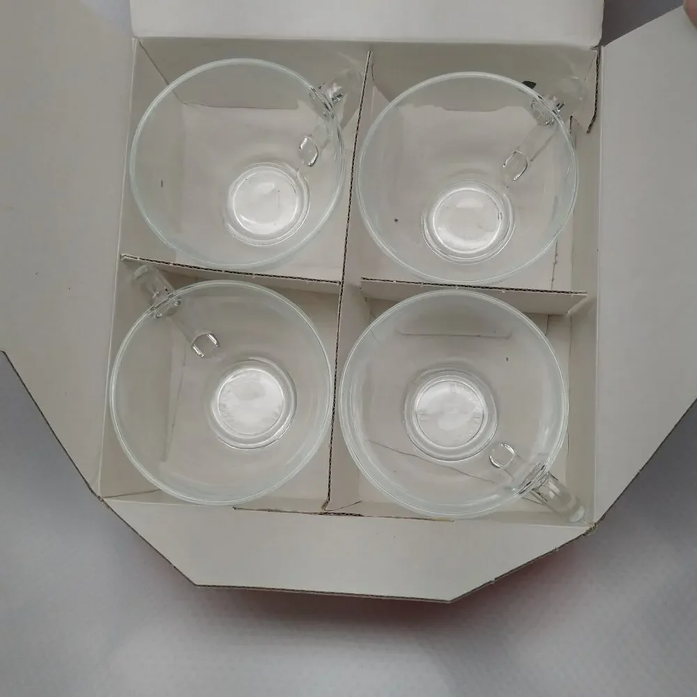 Arcoroc J.G. Durand Cristelle Clear Glass Tea Cups Set 4 New In Box 1980s